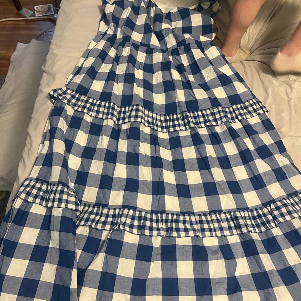 J Crew Blue and White Gingham Maxi Dress NWT